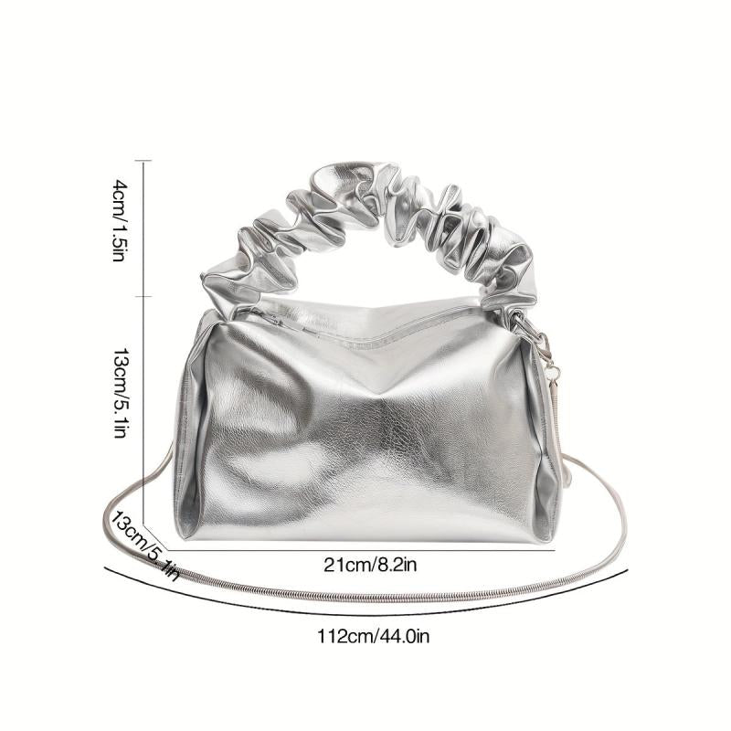 Pleated Handle Metal Chain Crossbody Bag PU Leather Textured Bag