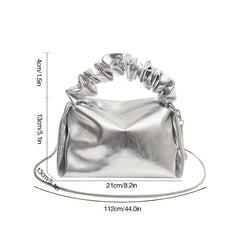Pleated Handle Metal Chain Crossbody Bag PU Leather Textured Bag
