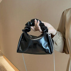 Pleated Handle Metal Chain Crossbody Bag PU Leather Textured Bag