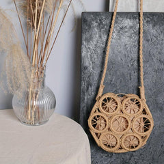 Straw Woven Beach Bag Top Handle Round Purse