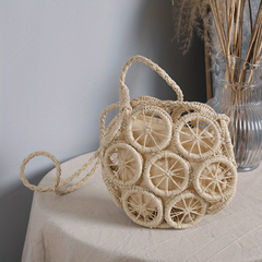 Straw Woven Beach Bag Top Handle Round Purse