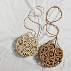 Straw Woven Beach Bag Top Handle Round Purse