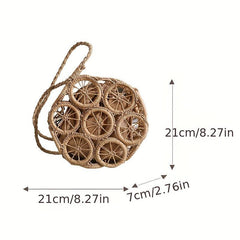 Straw Woven Beach Bag Top Handle Round Purse
