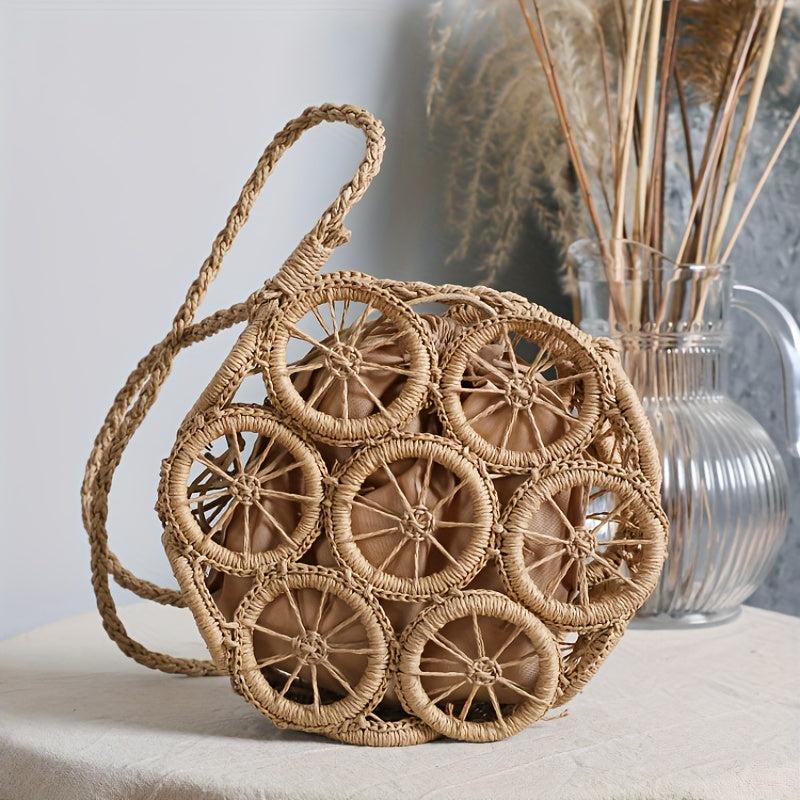 Straw Woven Beach Bag Top Handle Round Purse