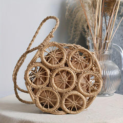 Straw Woven Beach Bag Top Handle Round Purse