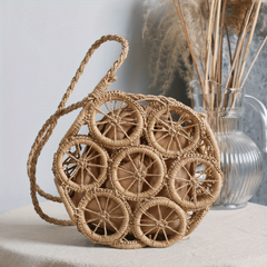 Straw Woven Beach Bag Top Handle Round Purse