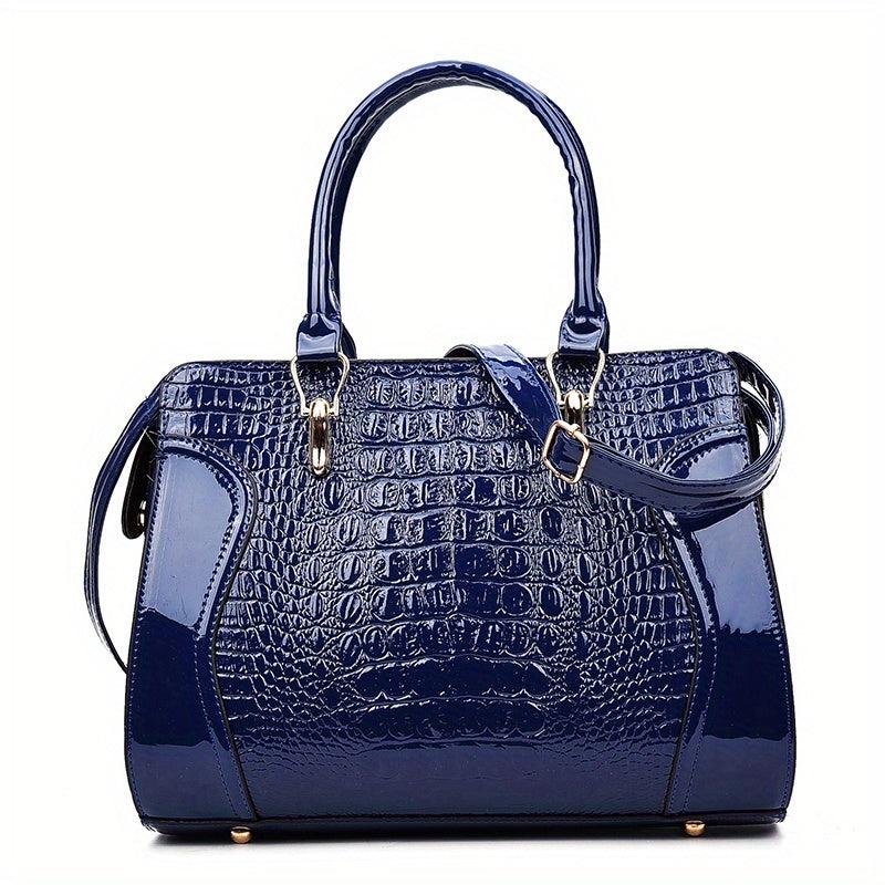 Crocodile Embossed Tote Bag Solid Satchel Bag Lightweight Handbag For Work