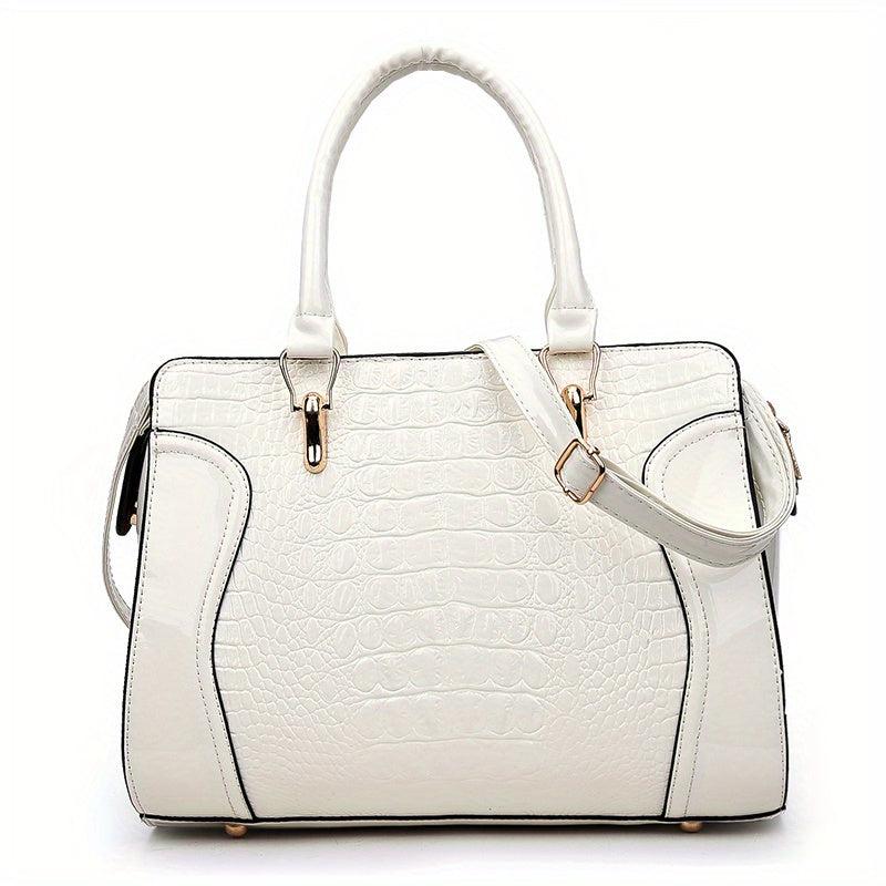 Crocodile Embossed Tote Bag Solid Satchel Bag Lightweight Handbag For Work