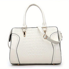 Crocodile Embossed Tote Bag Solid Satchel Bag Lightweight Handbag For Work