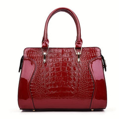 Crocodile Embossed Tote Bag Solid Satchel Bag Lightweight Handbag For Work