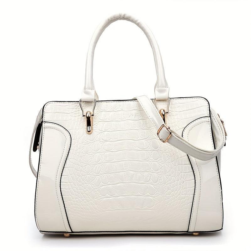 Crocodile Embossed Tote Bag Solid Satchel Bag Lightweight Handbag For Work
