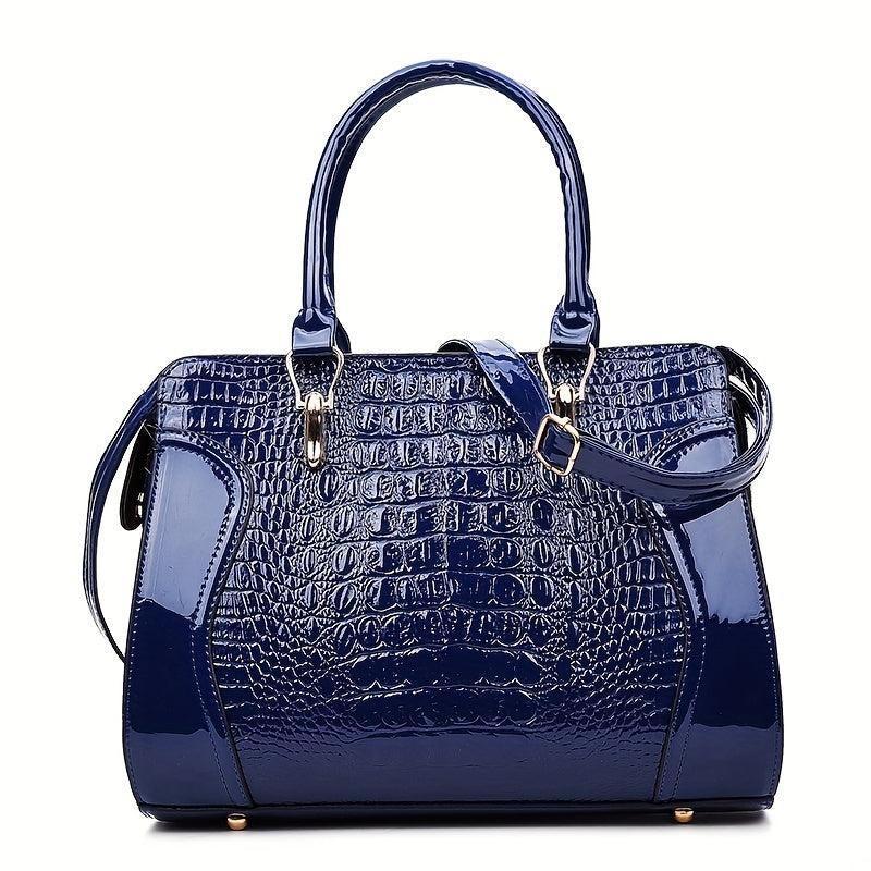 Crocodile Embossed Tote Bag Solid Satchel Bag Lightweight Handbag For Work