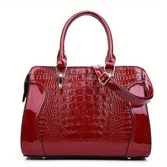 Crocodile Embossed Tote Bag Solid Satchel Bag Lightweight Handbag For Work