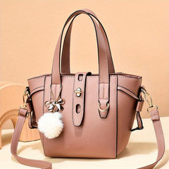 PU Leather Handbag Pompom Decor Crossbody Bag Women's Top Handle Purse