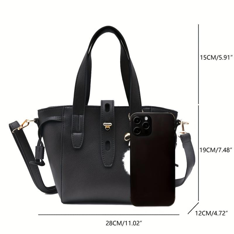 PU Leather Handbag Pompom Decor Crossbody Bag Women's Top Handle Purse