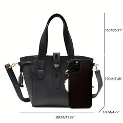 PU Leather Handbag Pompom Decor Crossbody Bag Women's Top Handle Purse