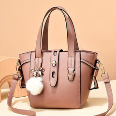 PU Leather Handbag Pompom Decor Crossbody Bag Women's Top Handle Purse