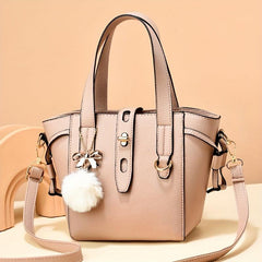 PU Leather Handbag Pompom Decor Crossbody Bag Women's Top Handle Purse