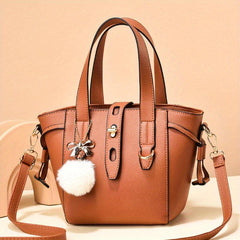 PU Leather Handbag Pompom Decor Crossbody Bag Women's Top Handle Purse