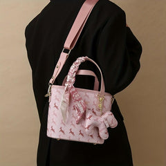 Vintage Crossbody Bag with Horse Pendant & Scarf