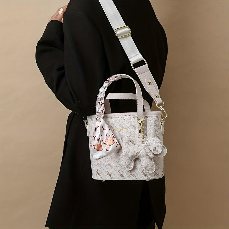 Vintage Crossbody Bag with Horse Pendant & Scarf