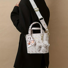 Vintage Crossbody Bag with Horse Pendant & Scarf