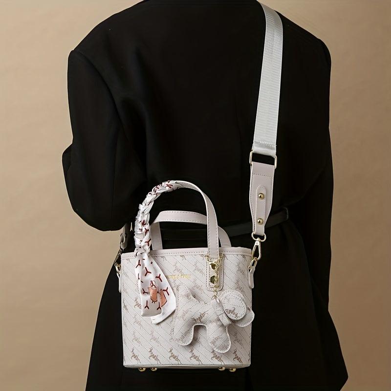 Vintage Crossbody Bag with Horse Pendant & Scarf