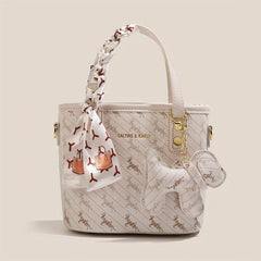 Vintage Crossbody Bag with Horse Pendant & Scarf