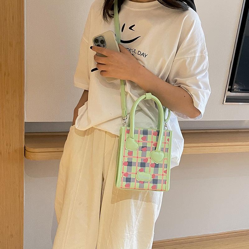 Y2K Plaid & Love Satchel Bag Crossbody Bag All Match