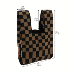 Checkerboard Plaid Crochet Bag Women's Knitted Fabric Wrist Bag