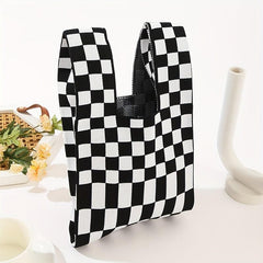 Checkerboard Plaid Crochet Bag Women's Knitted Fabric Wrist Bag