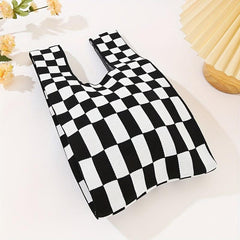 Checkerboard Plaid Crochet Bag Women's Knitted Fabric Wrist Bag