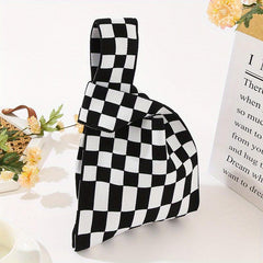 Checkerboard Plaid Crochet Bag Women's Knitted Fabric Wrist Bag