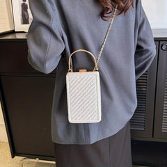 Glitter Metal Chain Handbag PU Leather Frame Purse Evening Bag