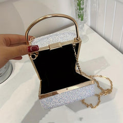 Glitter Metal Chain Handbag PU Leather Frame Purse Evening Bag