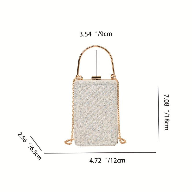 Glitter Metal Chain Handbag PU Leather Frame Purse Evening Bag