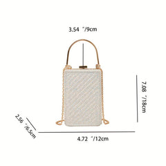 Glitter Metal Chain Handbag PU Leather Frame Purse Evening Bag