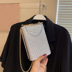 Glitter Metal Chain Handbag PU Leather Frame Purse Evening Bag