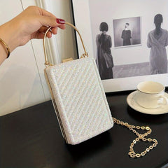 Glitter Metal Chain Handbag PU Leather Frame Purse Evening Bag