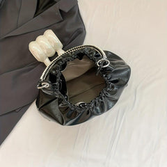 Glossy Pleated Large Capacity Tote Bag PU Leather Textured Shoulder Bag