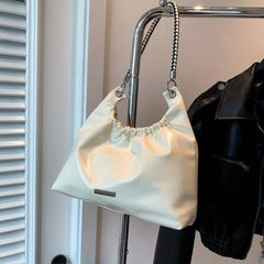 Glossy Pleated Large Capacity Tote Bag PU Leather Textured Shoulder Bag