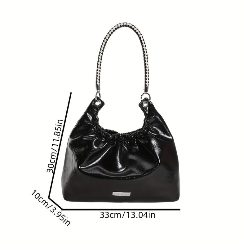 Glossy Pleated Large Capacity Tote Bag PU Leather Textured Shoulder Bag