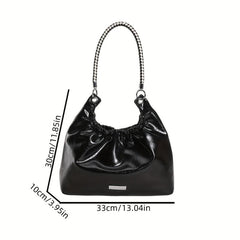 Glossy Pleated Large Capacity Tote Bag PU Leather Textured Shoulder Bag