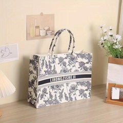 Plaid Handbag Large Capacity Tote Bag Cartoon Printed Felt Bag