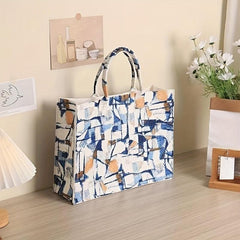 Plaid Handbag Large Capacity Tote Bag Cartoon Printed Felt Bag