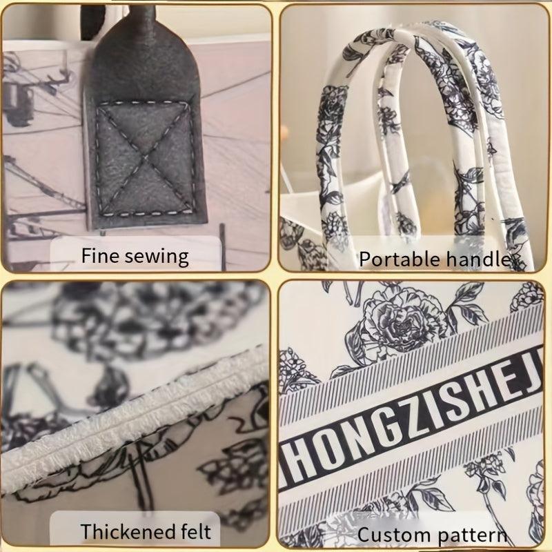 Plaid Handbag Large Capacity Tote Bag Cartoon Printed Felt Bag