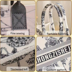 Plaid Handbag Large Capacity Tote Bag Cartoon Printed Felt Bag