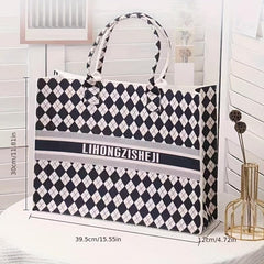 Plaid Handbag Large Capacity Tote Bag Cartoon Printed Felt Bag