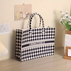 Plaid Handbag Large Capacity Tote Bag Cartoon Printed Felt Bag