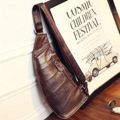 Vintage Leather Chest Bag Zipper Stylish Crossbody Bag Multifunctional